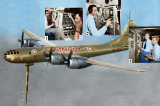 Stratovision system for airborne television and frequency modulation transmission (AI colorized) - RF Cafe