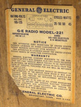 GE model 220 tabletop radio (label) - RF Cafe