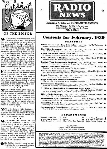 February 1939 Radio News Table of Contents - RF Cafe