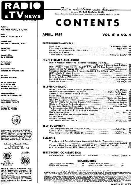 April 1959 Radio & TV News Table of Contents - RF Cafe