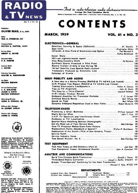 March 1959 Radio & TV News Table of Contents - RF Cafe