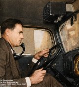 Don Wallace talking from car (AI colorization by Kirt Blattenberger) - RF Cafe Website
