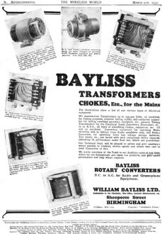 Bayliss Transformers Advertisement in Marth 9, 1932 The Wireless World - RF Cafe